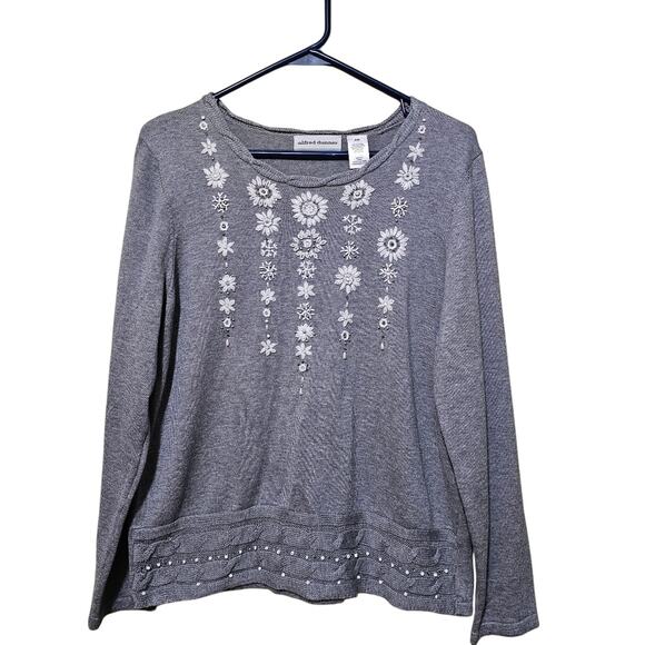 Alfred Dunner Embroidered Beaded Sweater Women's Gray Size Large Petite - Picture 6 of 9